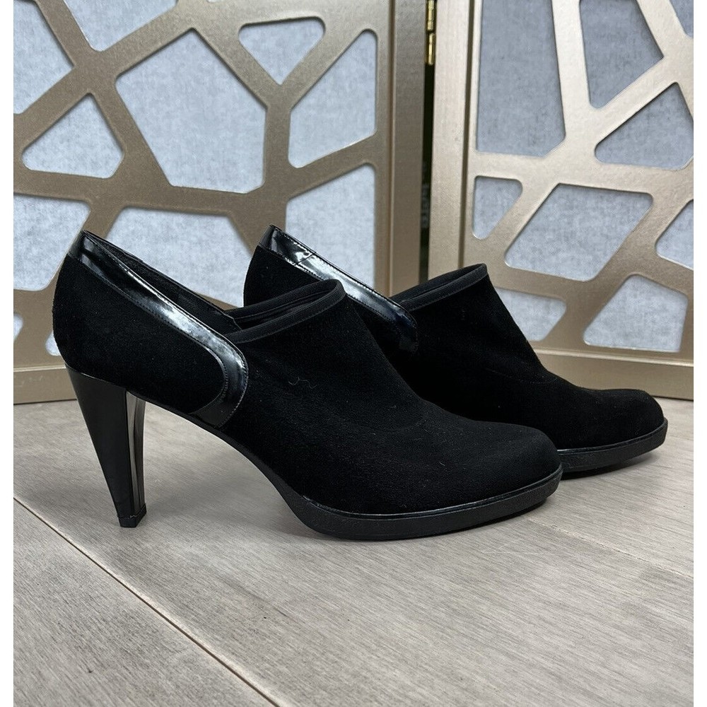 Stuart Weitzman Black Suede  Booties Slip On low Heel Formal Womens 7.5 m pumps